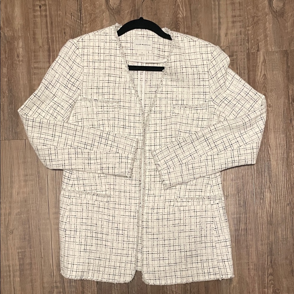 Club Monaco Cream and Black Tweed Blazer